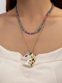 2入組時尚波西米亞度假風格馬吊墜項鍊適用於全部場合 - 彩色 - 查看 1