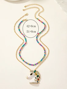 2入組時尚波西米亞度假風格馬吊墜項鍊適用於全部場合 - 彩色 - 查看 5