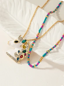 2入組時尚波西米亞度假風格馬吊墜項鍊適用於全部場合 - 彩色 - 查看 4