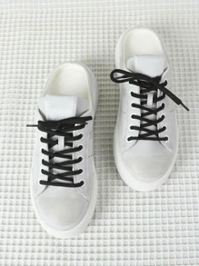 1 đôi dây giày tròn màu đen thời trang dài 120cm, độ co giãn thấp, phù hợp với giày bệt, giày thường ngày, bán riêng lẻ. - màu đen - Xem 3