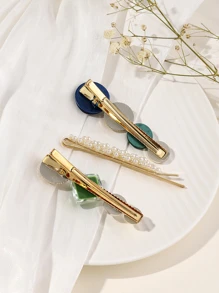 3 件仿珍珠装饰发夹爪夹发夹发夹