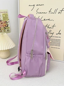 ZAOSHANGHAO 經典時尚百搭後背包帶電腦格,大容量,顏色阻塞設計和吊墜適用於青少年女孩女士大學學生完美適用於學校,小學,中間學校,中學,返校 - 紫色 - 查看 2
