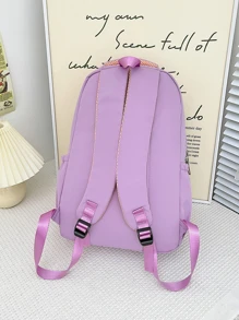 ZAOSHANGHAO 經典時尚百搭後背包帶電腦格,大容量,顏色阻塞設計和吊墜適用於青少年女孩女士大學學生完美適用於學校,小學,中間學校,中學,返校 - 紫色 - 查看 3