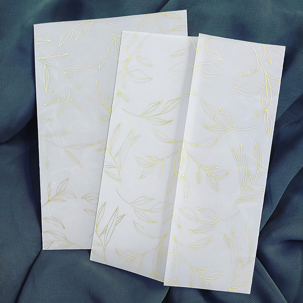 10 Sets Leaves Vellum Wedding Invitation Card Set With Pearl Rhinestone