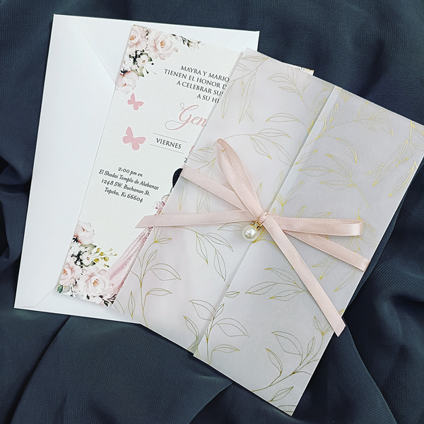 10 Sets Leaves Vellum Wedding Invitation Card Set With Pearl Rhinestone