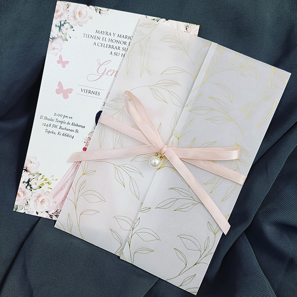 10 Sets Leaves Vellum Wedding Invitation Card Set With Pearl Rhinestone