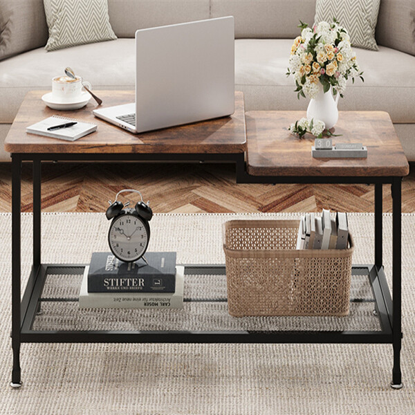 Coffee Table, Large Industrial Living Room Table 2Tier Rustic Center