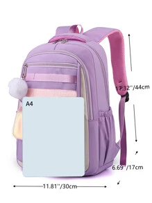 ZAOSHANGHAO 經典時尚百搭後背包帶電腦格,大容量,顏色阻塞設計和吊墜適用於青少年女孩女士大學學生完美適用於學校,小學,中間學校,中學,返校 - 紫色 - 查看 5