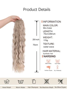 28 Inch Long Curly Wavy Ponytail Wig, Natural Wave Synthetic Hair Extension, Suitable For Women Daily Wear - Light Blonde With White - Champagne - View 3