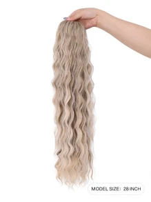 28 Inch Long Curly Wavy Ponytail Wig, Natural Wave Synthetic Hair Extension, Suitable For Women Daily Wear - Light Blonde With White - Champagne - View 7