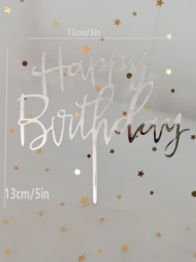 3件生日快乐纯色蛋糕装饰 - 銀色 - 查看 2