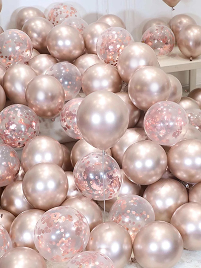 20 piezas de globos de látex metálicos color oro rosa con confeti, decoración de fiesta para boda, cumpleaños, regreso a la escuela, San Valentín