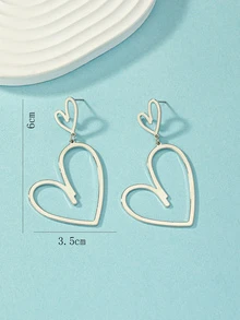 1對幾何和愛心形狀耳環 - 銀色 - 查看 2