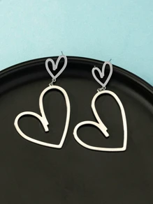 1對幾何和愛心形狀耳環 - 銀色 - 查看 5