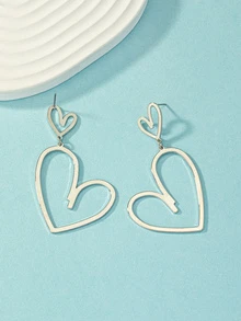 1對幾何和愛心形狀耳環 - 銀色 - 查看 3