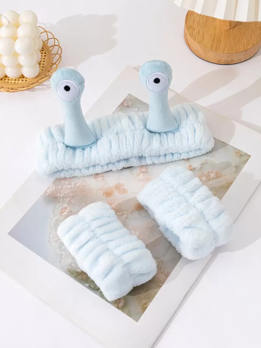 3 cái Bộ băng đô & dây đeo cổ tay trang trí phòng tắm hình động vật hoạt hình - Màu xanh lam - Xem 1