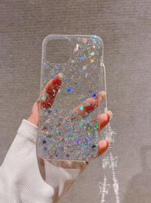 闪光渐变环氧手机壳，透明柔软 TPU 外壳，适用于 Iphone 16promax/16/16pro/16plus/15/15promax/15pro/15plus/11/12/13/14promax/Xs/Xr/11pro/11promax/12pro/12promax/13pro/13promax/7plus/14pro/14promax/14plus/7plus/8plus/8/Se2，极简闪光设计 - 無色 - 查看 3