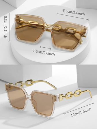 Oversized Square Frame Tinted Lens Fashion Glasses For Beach & Club Parties Elegant Shades Beach Accessories Beach Accessories For Women Glasses Shades Basics Fall Winter Women Outfits Clothes Business Casual Gifts Chain Elegant Outfit For Summer Beach Vacation,Outdoor,Travel Chain Elegant Style Oversized Square Frame
