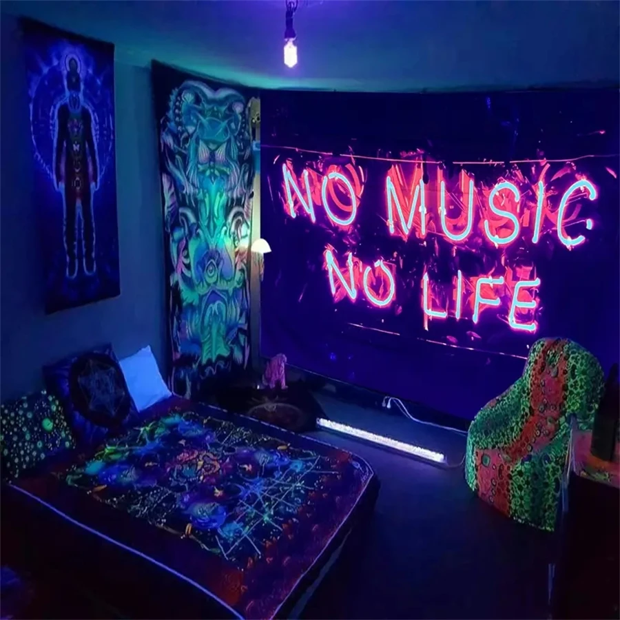 1pc No Music No Life Tapestry For Home Decor, Flag For Room, Room Decor, Tapestries, Wall Decor, Wall Art ,Room Stuffs, Flags For Room, Wall Tapestry - Multicolor - View 1