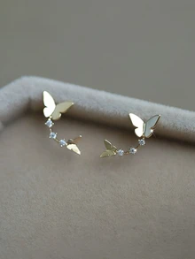1对时尚简约精致优雅蝴蝶个性基础款甜美优雅耳钉，适合节日、夏季、婚礼、派对、宴会、情侣、朋友礼物和日常佩戴 - 金黃色 - 查看 5