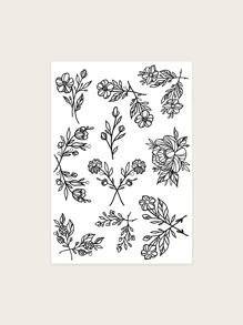 1張花朵圖案臨時紋身貼 - 黑色 - 查看 2