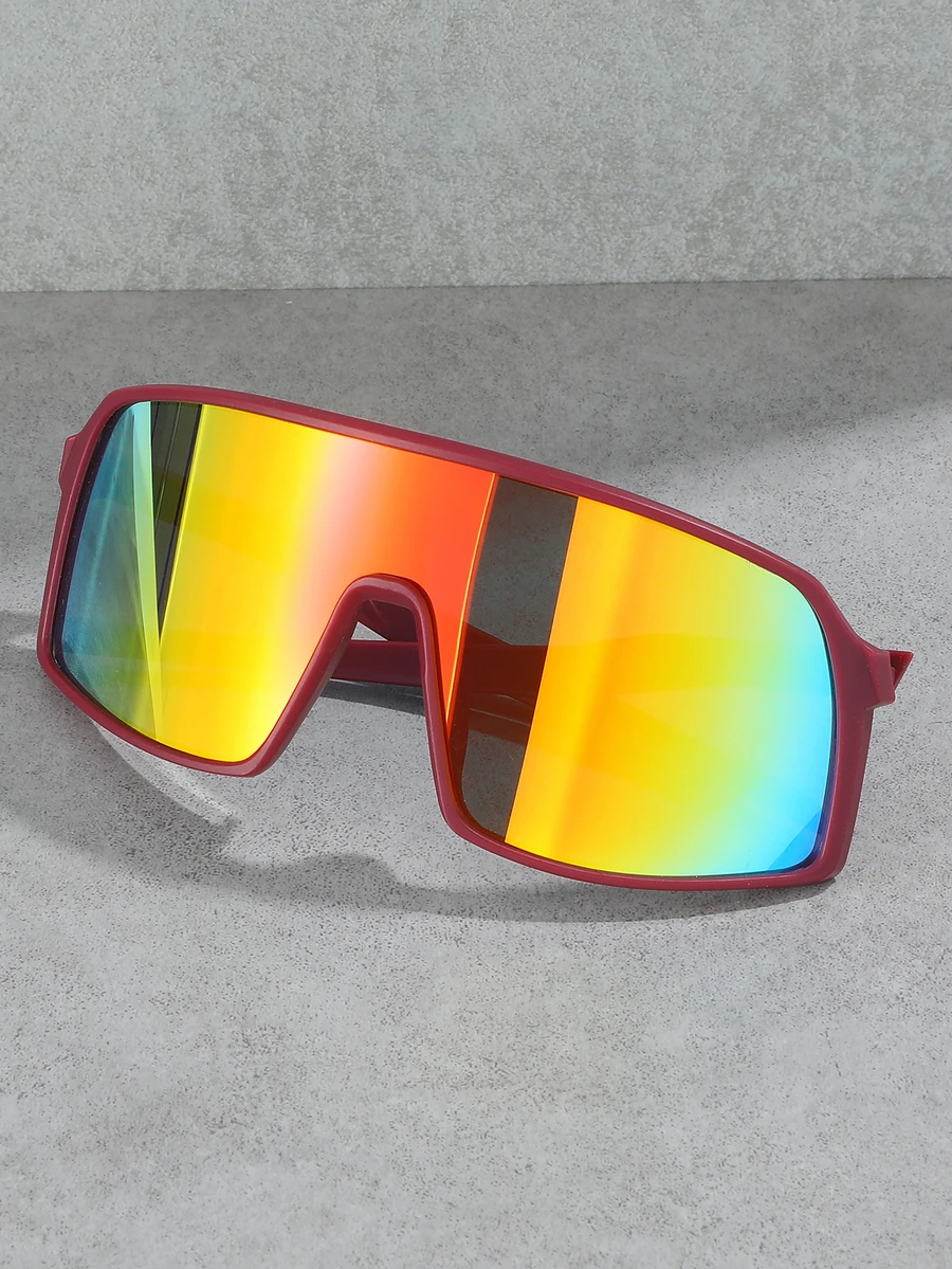 1 pieza Nuevas gafas deportivas de moda con recubrimiento de marco de PC para uso al aire libre - Rojo - Ver 1