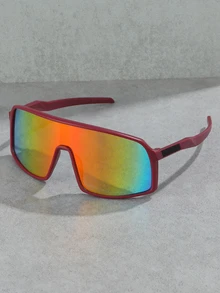 1 pieza Nuevas gafas deportivas de moda con recubrimiento de marco de PC para uso al aire libre - Rojo - Ver 4