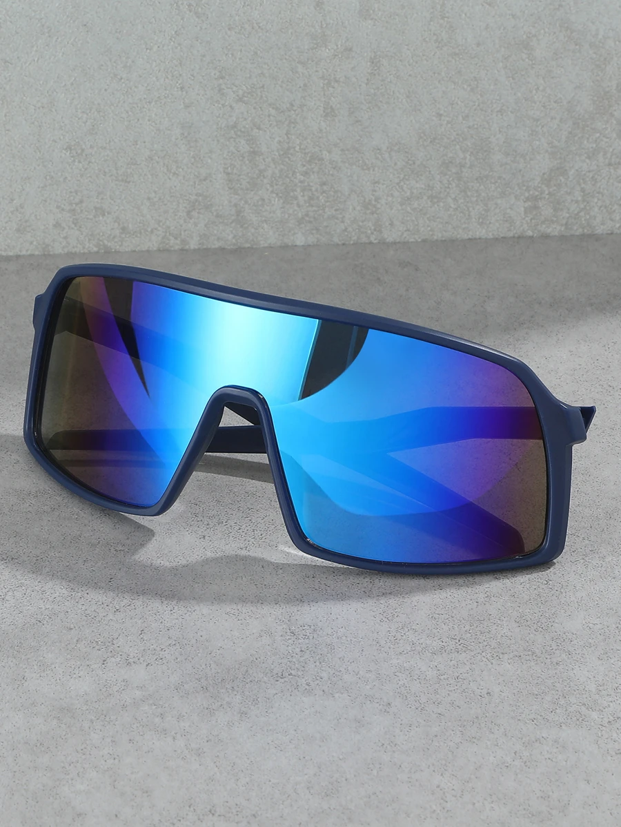 1pc Pc Frame Polarized Wrap Lens Sun-shading Outdoor Cycling Eyewear Y2k Fashion One-piece Large Frame Sports Sunglasses - Biru - View 1