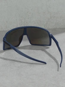 1pc Pc Frame Polarized Wrap Lens Sun-shading Outdoor Cycling Eyewear Y2k Fashion One-piece Large Frame Sports Sunglasses - Biru - View 2