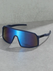 1pc Pc Frame Polarized Wrap Lens Sun-shading Outdoor Cycling Eyewear Y2k Fashion One-piece Large Frame Sports Sunglasses - Biru - View 4