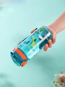 Bình nước thể thao di động hình ống hút hoạt hình 600ML - Màu xanh lam - Xem 2