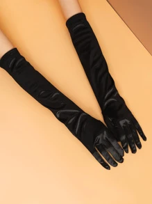 Solid Long Gloves - Black - View 1