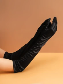 Solid Long Gloves - Black - View 3