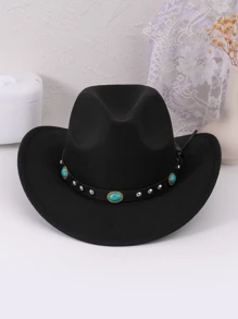 Mũ cao bồi trang trí màu ngọc lam & hình bầu dục - màu đen - Xem 3