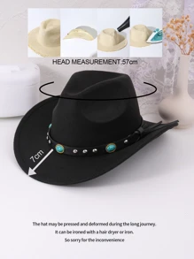 Mũ cao bồi trang trí màu ngọc lam & hình bầu dục - màu đen - Xem 4