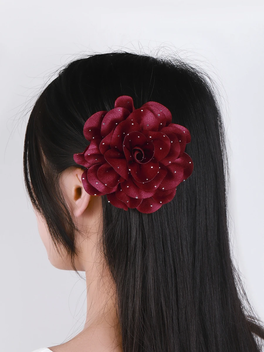 Flower Decor Hair Clip Boho Perfect Gift For Friends For Daily Use - Burgundy - View 1