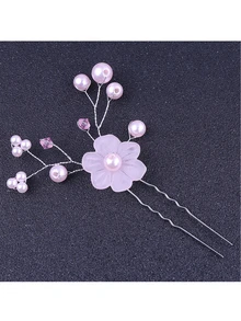 3入組婚禮髮飾人造珍珠和水晶串珠髮夾 - 粉色 - 查看 2