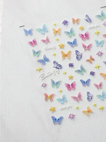 1 張最甜美色調粉彩舞動蝴蝶粘性美甲貼紙，5D 浮雕生動激光鐳射貼花 Diy 美甲裝飾品 - 彩色 - 查看 3