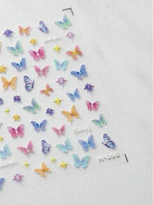 1 張最甜美色調粉彩舞動蝴蝶粘性美甲貼紙，5D 浮雕生動激光鐳射貼花 Diy 美甲裝飾品 - 彩色 - 查看 4