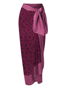 印花吊脖連體泳衣附沙灘裙 - 中紫紅色 - 查看 3