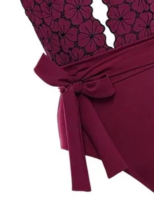 印花吊脖連體泳衣附沙灘裙 - 中紫紅色 - 查看 4