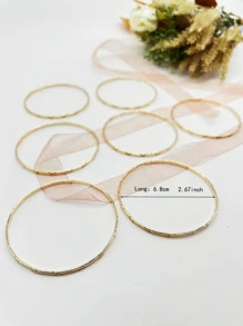 7入組/套時尚鐵合金極簡紋理金屬裝飾手鐲適合女士適用於宴會舞會 - 金色 - 查看 3