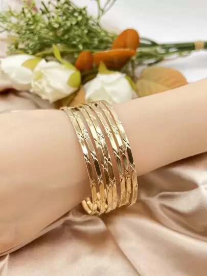 7pcs/set Fashion Iron Alloy Minimalist Texture Metal Decor Bangle For Women For Banquet Prom Party