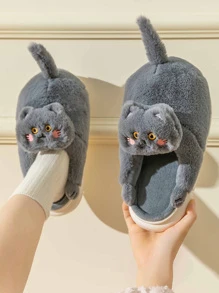 Của phụ nữ Dễ thương 3D Hình con mèo Niềm vui Trong nhà Dép đi trong nhà - Xám - Xem 2