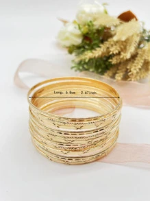 Bộ vòng tay mười hai vòng có hoa văn dập nổi bằng hợp kim sắt - Vàng - Xem 3