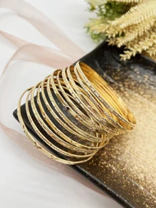 Bộ vòng tay mười hai vòng có hoa văn dập nổi bằng hợp kim sắt - Vàng - Xem 2