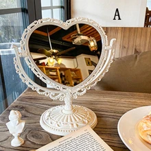 1入組經典雙面化妝鏡臥室桌面心形可愛公主鏡