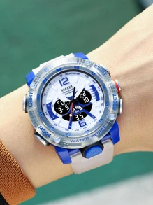 SMAEL1入組白色TPR聚氨酯帶休閒計時碼表防震防水日期圓形錶盤數字手錶,適用於日常生活 - 白色 - 查看 5