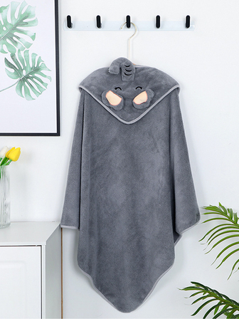 1入組兒童卡通大象刺繡連帽浴巾