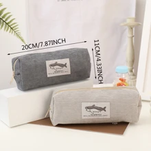 1 Túi đựng bút hình cá mập dễ thương bằng vải, Hộp đựng văn phòng phẩm theo phong cách tối giản với dung tích lớn - Màu be - Xem 2